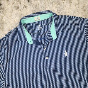 Johnnie-O Polo Shirt Mens Medium Striped Logo Golf Short Sleeve Hangin Out